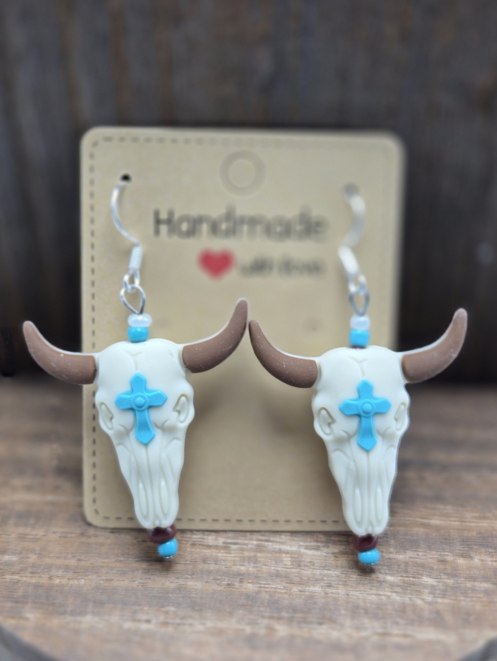 NWT Turquoise Cross Cow Skull Earrings Pierced Western Rubber Dangle Drop Light